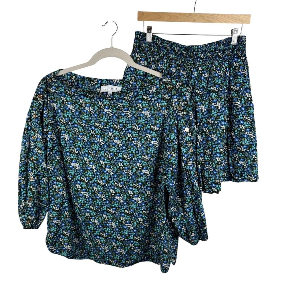 BURU Ditsy Floral Matching Skirt Set Sz 2X Blouse Skirt Cottagecore‎ Boho Resort